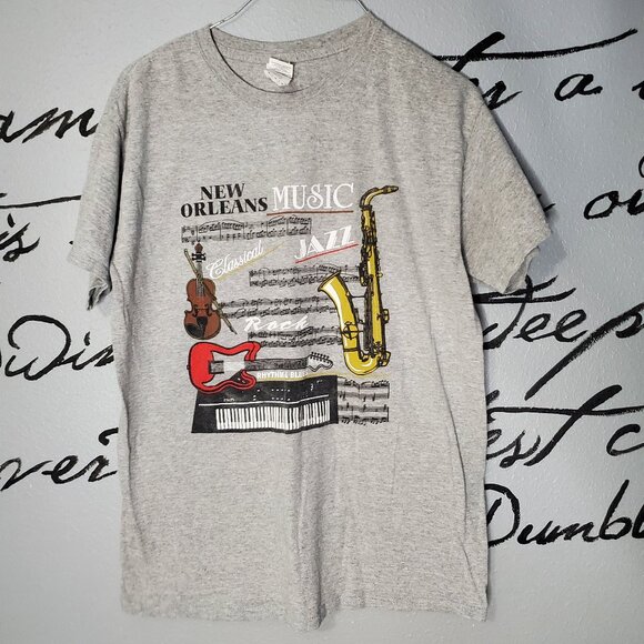 New Orleans Jazz Music Graphic Gray T-Shirt, M - Picture 1 of 5